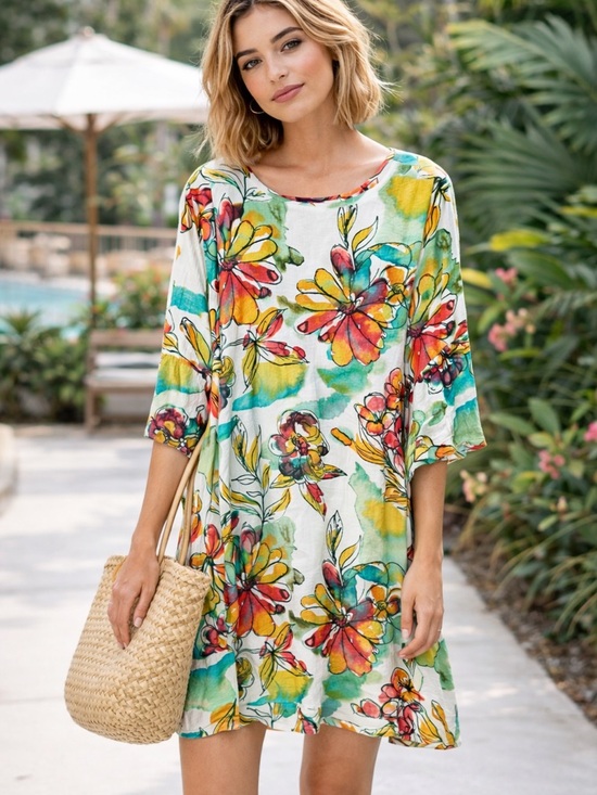 Jams World Dresses & Skirts - Jams World Doris Dress L 60 Yrs Tropical Floral Swing Boho Dress Resort Wear